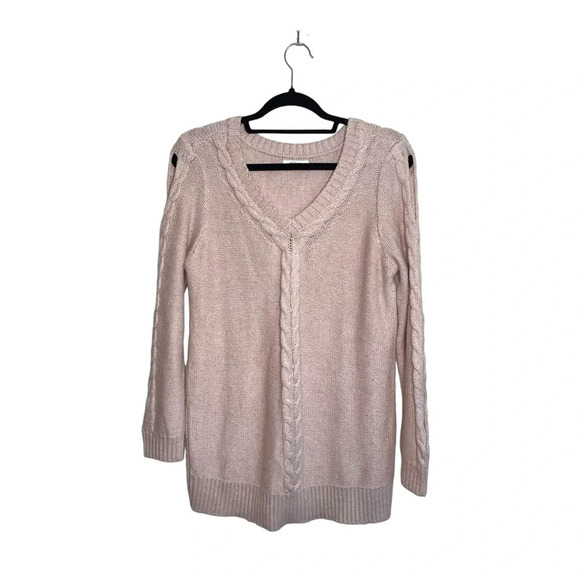 Maurices Light Pink Cable Knit Open Sleeve V-neck Tunic Sweater Medium Women’s - Picture 1 of 11